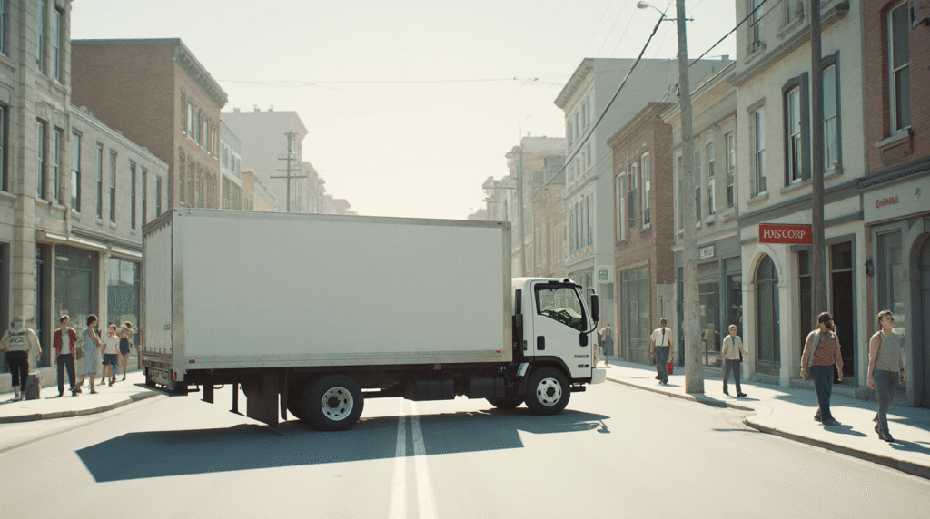 Cena-urbana-realista-mostrando-chegada-de-caminhao-de-mudancas-em-uma-nova-cidade_