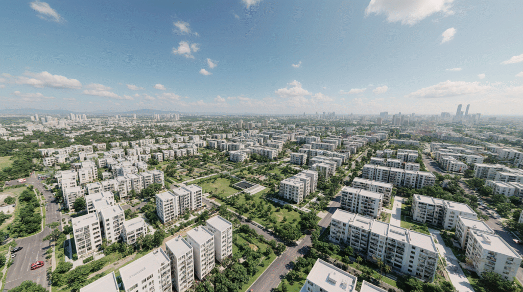 Cena-urbana-realista-mostrando-chegada-de-caminhao-de-mudancas-em-uma-nova-cidade